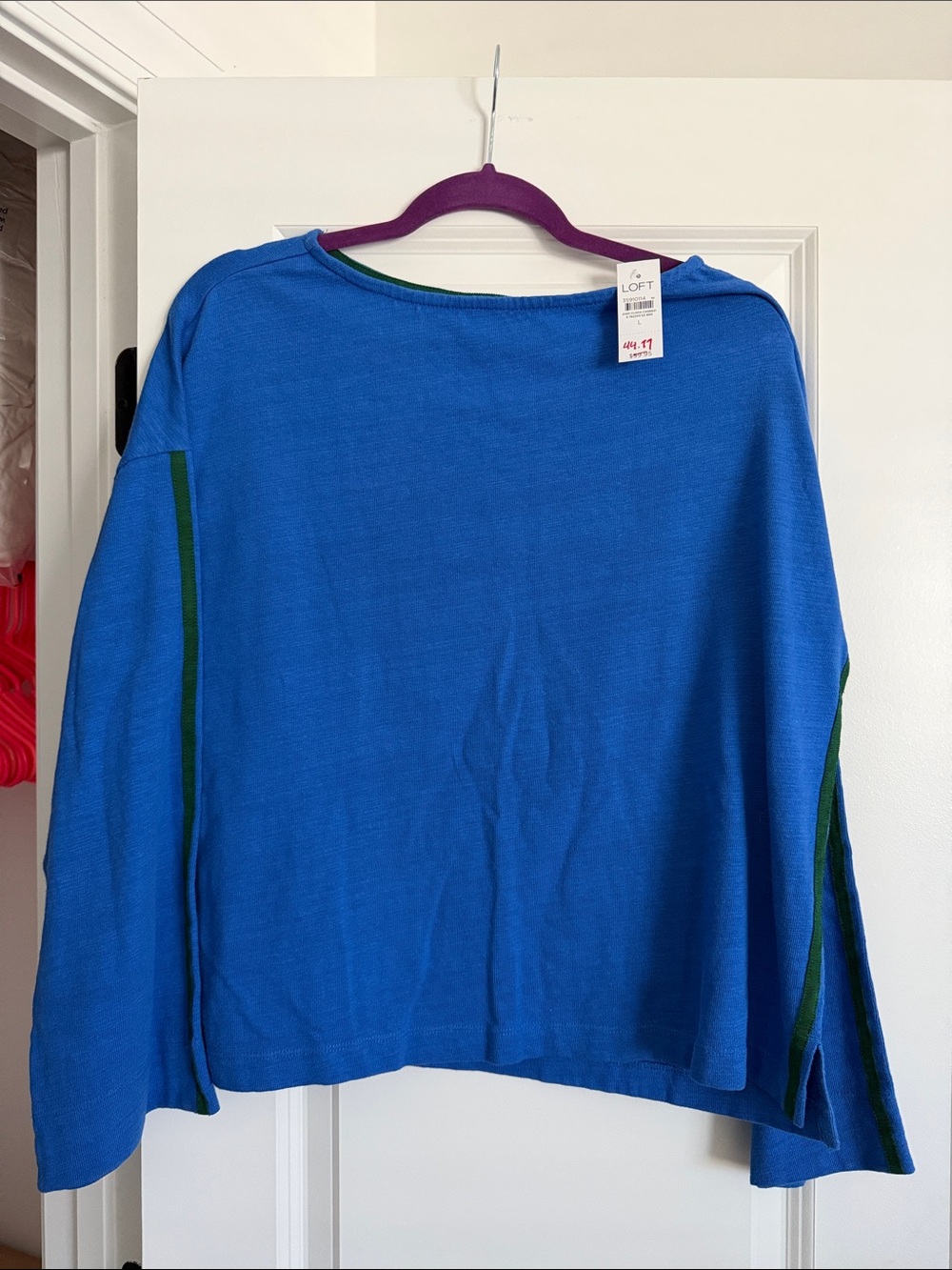 LOFT Royal Blue Pullover Sweater with Green Trim